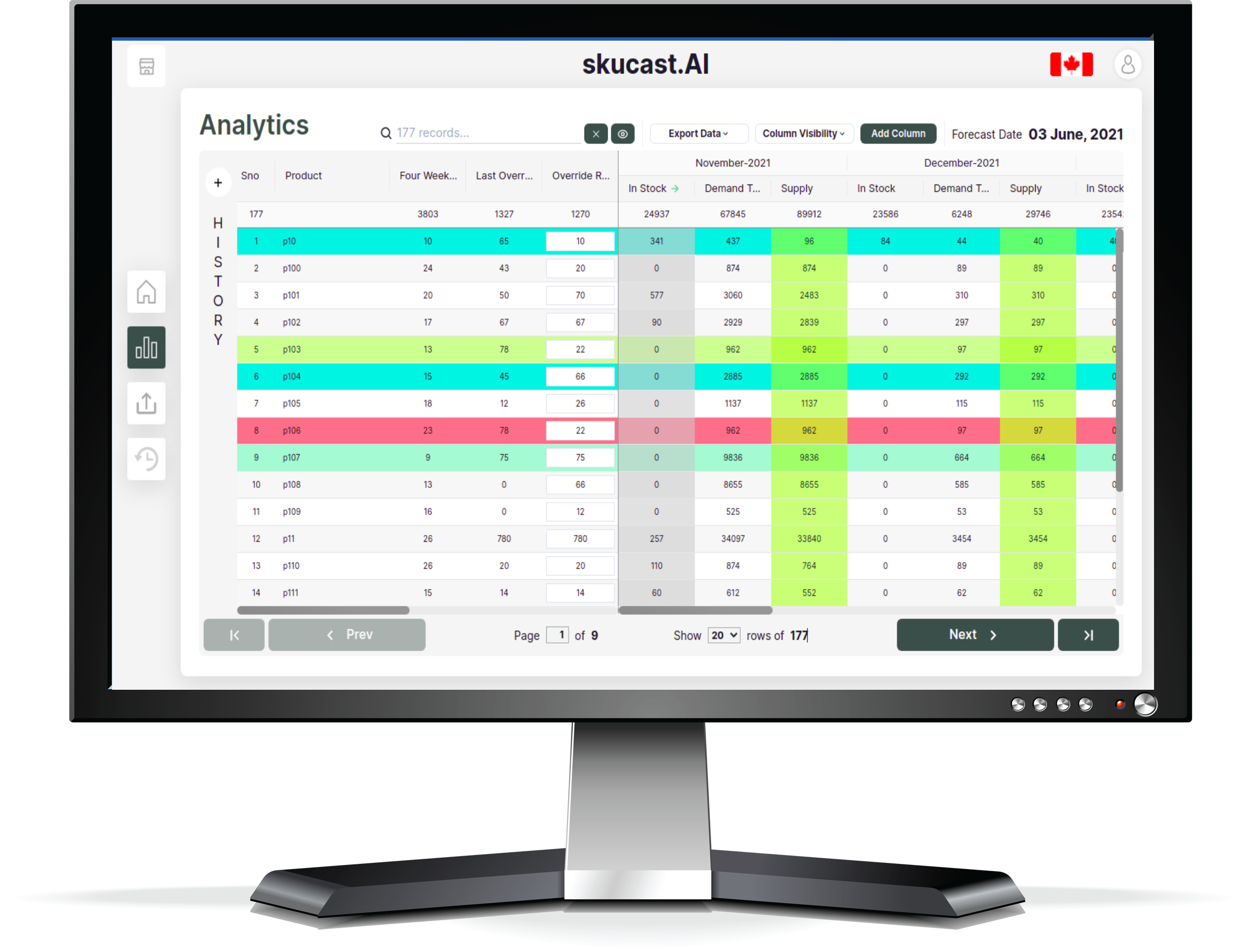 Get All your Data in single Excel Like View. Feature Rich user interface. Single View for All Data Custom colour assignment to rows, drag-able columns to adjust sequence, collapsible history view and much more